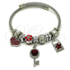 Stainless Steel Individual Bangle, key and Lock Design, with Aurore Boreale and Crystal Crystal, Red Enamel Finish, Steel Finish, 07.463.0003.1 (03 MM Thickness, One size fits all)