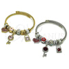 Stainless Steel Individual Bangle, key and Lock Design, with Aurore Boreale and Crystal Crystal, Red Enamel Finish, Steel Finish, 07.463.0003.1 (03 MM Thickness, One size fits all)