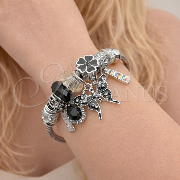 Stainless Steel Jewelry — Individual Bangle Butterfly and Flower Design with Jet — alternate product view — SKU 164891 | Acero Inoxidable joyería — Individual Bangle Butterfly and flor diseño with Jet — SKU 164891