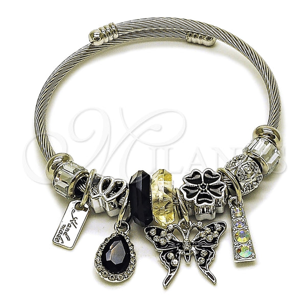 Stainless Steel Jewelry — Individual Bangle Butterfly and Flower Design with Jet — main product view — SKU 164891 | Acero Inoxidable joyería — Individual Bangle Butterfly and flor diseño with Jet — SKU 164891