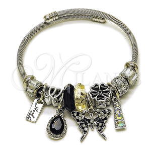 Stainless Steel Jewelry — Individual Bangle Butterfly and Flower Design with Jet — main product view — SKU 164891 | Acero Inoxidable joyería — Individual Bangle Butterfly and flor diseño with Jet — SKU 164891