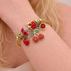 Stainless Steel Individual Bangle, Strawberry and Cherry Design, with Light Siam and Crystal Crystal, Red Enamel Finish, Golden Finish, 07.463.0008 (03 MM Thickness, One size fits all)