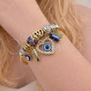 Stainless Steel Individual Bangle, Heart and Evil Eye Design, with Montana and Crystal Crystal, Blue Enamel Finish, Golden Finish, 07.463.0009 (03 MM Thickness, One size fits all)