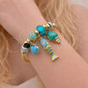 Stainless Steel Individual Bangle, Fish and Snail Design, with Light Turquoise and Crystal Crystal, Turquoise Enamel Finish, Golden Finish, 07.463.0010 (03 MM Thickness, One size fits all)
