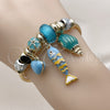 Stainless Steel Individual Bangle, Fish and Snail Design, with Light Turquoise and Crystal Crystal, Turquoise Enamel Finish, Golden Finish, 07.463.0010 (03 MM Thickness, One size fits all)