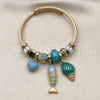Stainless Steel Individual Bangle, Fish and Snail Design, with Light Turquoise and Crystal Crystal, Turquoise Enamel Finish, Golden Finish, 07.463.0010 (03 MM Thickness, One size fits all)