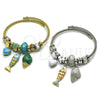 Stainless Steel Individual Bangle, Fish and Snail Design, with Light Turquoise and Crystal Crystal, Turquoise Enamel Finish, Golden Finish, 07.463.0010 (03 MM Thickness, One size fits all)