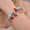Stainless Steel Individual Bangle, Heart and Flower Design, with Light Siam and Aurore Boreale Crystal, Red Enamel Finish, Steel Finish, 07.463.0013 (03 MM Thickness, One size fits all)