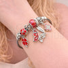 Stainless Steel Individual Bangle, Butterfly and Four-leaf Clover Design, with Crystal and Aurore Boreale Crystal, Red Enamel Finish, Steel Finish, 07.463.0016 (03 MM Thickness, One size fits all)
