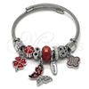 Stainless Steel Individual Bangle, Butterfly and Four-leaf Clover Design, with Crystal and Aurore Boreale Crystal, Red Enamel Finish, Steel Finish, 07.463.0016 (03 MM Thickness, One size fits all)