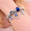 Stainless Steel Individual Bangle, Hand of God and Evil Eye Design, with Tanzanite and Crystal Crystal, Blue Enamel Finish, Steel Finish, 07.463.0018 (03 MM Thickness, One size fits all)