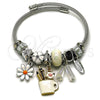 Stainless Steel Individual Bangle, Flower and Lips Design, with Crystal Crystal, White Enamel Finish, Two Tone, 07.463.0023 (03 MM Thickness, One size fits all)