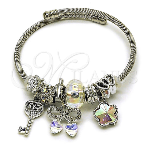 Stainless Steel Individual Bangle, Cherry and Bow Design, with Aurore Boreale and Crystal Crystal, Polished, Steel Finish, 07.464.0001 (03 MM Thickness, One size fits all)