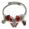 Stainless Steel Individual Bangle, Butterfly and Heart Design, with Crystal and Aurore Boreale Crystal, Red Enamel Finish, Steel Finish, 07.464.0003 (03 MM Thickness, One size fits all)