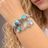 Stainless Steel Individual Bangle, Butterfly and Turtle Design, with Light Turquoise and Blue Zircon Crystal, Turquoise Enamel Finish, Steel Finish, 07.464.0004 (03 MM Thickness, One size fits all)