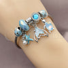 Stainless Steel Individual Bangle, Butterfly and Turtle Design, with Light Turquoise and Blue Zircon Crystal, Turquoise Enamel Finish, Steel Finish, 07.464.0004 (03 MM Thickness, One size fits all)