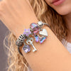 Stainless Steel Individual Bangle, Heart and Butterfly Design, with Tanzanite Crystal, Purple Enamel Finish, Steel Finish, 07.464.0006 (03 MM Thickness, One size fits all)