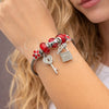 Stainless Steel Individual Bangle, key and Lock Design, with Siam and Crystal Crystal, Red Enamel Finish, Steel Finish, 07.464.0007 (03 MM Thickness, One size fits all)