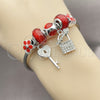 Stainless Steel Individual Bangle, key and Lock Design, with Siam and Crystal Crystal, Red Enamel Finish, Steel Finish, 07.464.0007 (03 MM Thickness, One size fits all)