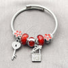 Stainless Steel Individual Bangle, key and Lock Design, with Siam and Crystal Crystal, Red Enamel Finish, Steel Finish, 07.464.0007 (03 MM Thickness, One size fits all)