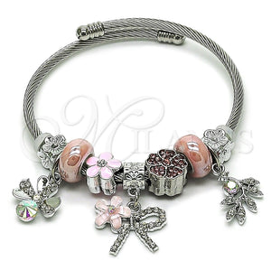 Stainless Steel Jewelry — Individual Bangle Flower and Four-leaf Clover Design with — main product view — SKU 164921 | Acero Inoxidable joyería — Individual Bangle flor and Four-leaf Clover diseño with — SKU 164921