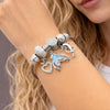 Stainless Steel Individual Bangle, Fish and Heart Design, with Light Turquoise and Crystal Crystal, White Enamel Finish, Steel Finish, 07.464.0009 (03 MM Thickness, One size fits all)