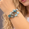 Stainless Steel Individual Bangle, Little Girl and Flower Design, with Light Turquoise and Crystal Crystal, Turquoise Enamel Finish, Steel Finish, 07.464.0011 (03 MM Thickness, One size fits all)