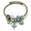 Stainless Steel Individual Bangle, Little Girl and Flower Design, with Light Turquoise and Crystal Crystal, Turquoise Enamel Finish, Steel Finish, 07.464.0011 (03 MM Thickness, One size fits all)
