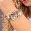 Stainless Steel Individual Bangle, Flower and Horseshoe Design, with Crystal Crystal, Multicolor Enamel Finish, Steel Finish, 07.464.0012 (03 MM Thickness, One size fits all)