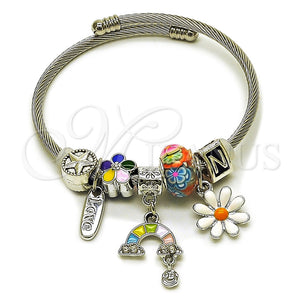 Stainless Steel Jewelry — Individual Bangle Flower and Horseshoe Design with Crystal — main product view — SKU 164925 | Acero Inoxidable joyería — Individual Bangle flor and Horseshoe diseño with cristal — SKU 164925