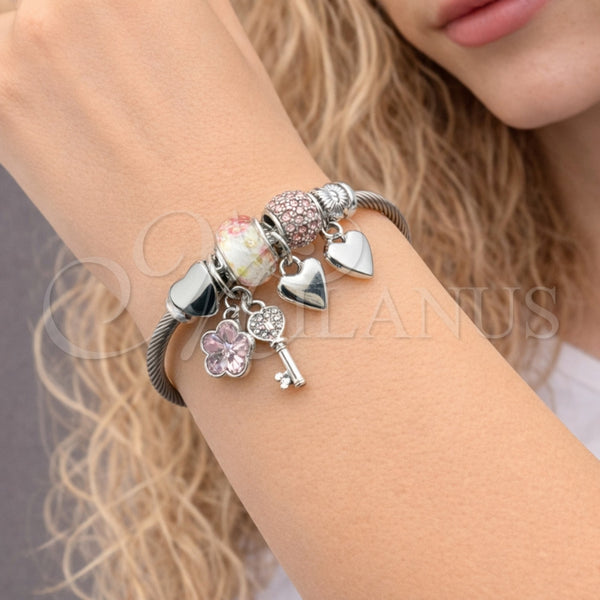 Stainless Steel Jewelry — Individual Bangle Greek Key and Flower Design with — alternate product view — SKU 164926 | Acero Inoxidable joyería — Individual Bangle Greek Key and flor diseño with — SKU 164926