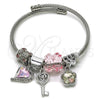 Stainless Steel Individual Bangle, Heart and key Design, with Light Rose and Crystal Crystal, Polished, Steel Finish, 07.464.0014 (03 MM Thickness, One size fits all)