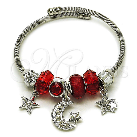 Stainless Steel Individual Bangle, Moon and Star Design, with Siam and Crystal Crystal, Polished, Steel Finish, 07.464.0015 (03 MM Thickness, One size fits all)