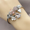 Stainless Steel Individual Bangle, Four-leaf Clover and Teardrop Design, with Light Rose and Crystal Crystal, Polished, Steel Finish, 07.464.0016 (03 MM Thickness, One size fits all)