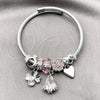 Stainless Steel Individual Bangle, Four-leaf Clover and Teardrop Design, with Light Rose and Crystal Crystal, Polished, Steel Finish, 07.464.0016 (03 MM Thickness, One size fits all)
