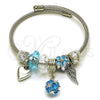 Stainless Steel Individual Bangle, Ball and Heart Design, with Indicolite and Crystal Crystal, Turquoise Enamel Finish, Steel Finish, 07.464.0021 (03 MM Thickness, One size fits all)
