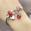 Stainless Steel Individual Bangle, Ball and Heart Design, with Siam and Crystal Crystal, Red Enamel Finish, Steel Finish, 07.464.0021.1 (03 MM Thickness, One size fits all)