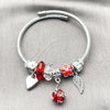 Stainless Steel Individual Bangle, Ball and Heart Design, with Siam and Crystal Crystal, Red Enamel Finish, Steel Finish, 07.464.0021.1 (03 MM Thickness, One size fits all)