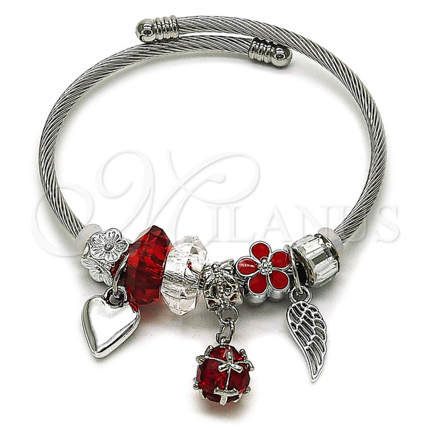 Stainless Steel Jewelry — Individual Bangle Ball and Heart Design with Siam — main product view — SKU 164936 | Acero Inoxidable joyería — Individual Bangle Ball and corazón diseño with Siam — SKU 164936