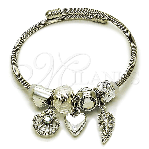 Stainless Steel Individual Bangle, Shell and Heart Design, with Aurore Boreale and Crystal Crystal, Polished, Steel Finish, 07.464.0023 (03 MM Thickness, One size fits all)