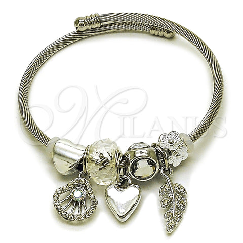 Stainless Steel Individual Bangle, Shell and Heart Design, with Aurore Boreale and Crystal Crystal, Polished, Steel Finish, 07.464.0023 (03 MM Thickness, One size fits all)