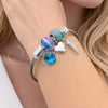 Stainless Steel Individual Bangle, Flower and Leaf Design, with Indicolite and Crystal Crystal, Polished, Steel Finish, 07.464.0026 (03 MM Thickness, One size fits all)
