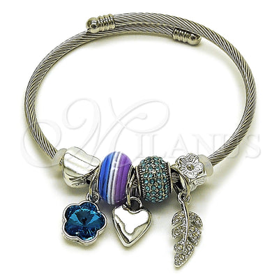 Stainless Steel Individual Bangle, Flower and Leaf Design, with Indicolite and Crystal Crystal, Polished, Steel for wholesale, main product view