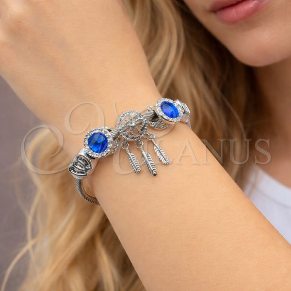 Stainless Steel Jewelry — Individual Bangle Heart and Leaf Design with Sapphire — alternate product view — SKU 164941 | Acero Inoxidable joyería — Individual Bangle corazón and Leaf diseño with Sapphire — SKU 164941
