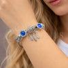 Stainless Steel Individual Bangle, Heart and Leaf Design, with Sapphire Blue and Crystal Crystal, Polished, Steel Finish, 07.464.0027 (03 MM Thickness, One size fits all)