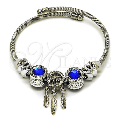 Stainless Steel Individual Bangle, Heart and Leaf Design, with Sapphire Blue and Crystal Crystal, Polished for wholesale, main product view