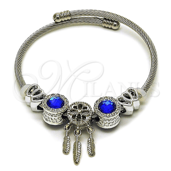 Stainless Steel Jewelry — Individual Bangle Heart and Leaf Design with Sapphire — main product view — SKU 164941 | Acero Inoxidable joyería — Individual Bangle corazón and Leaf diseño with Sapphire — SKU 164941