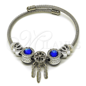 Stainless Steel Jewelry — Individual Bangle Heart and Leaf Design with Sapphire — main product view — SKU 164941 | Acero Inoxidable joyería — Individual Bangle corazón and Leaf diseño with Sapphire — SKU 164941