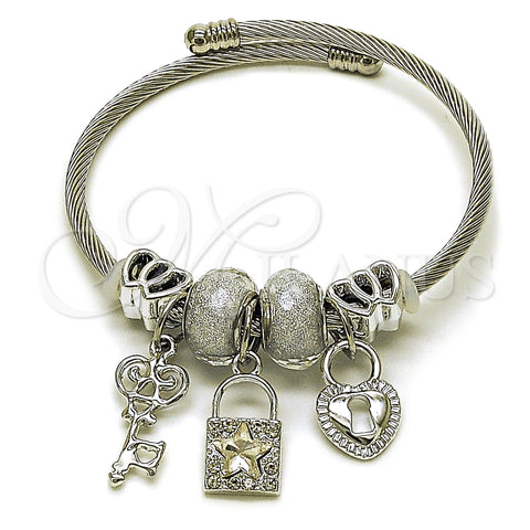 Stainless Steel Individual Bangle, key and Lock Design, with Blue Shade and Crystal Crystal, Polished, Steel Finish, 07.464.0028 (03 MM Thickness, One size fits all)