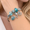 Stainless Steel Individual Bangle, Shell and Dolphin Design, with Light Turquoise and Crystal Crystal, Turquoise Enamel Finish, Steel Finish, 07.464.0030 (03 MM Thickness, One size fits all)